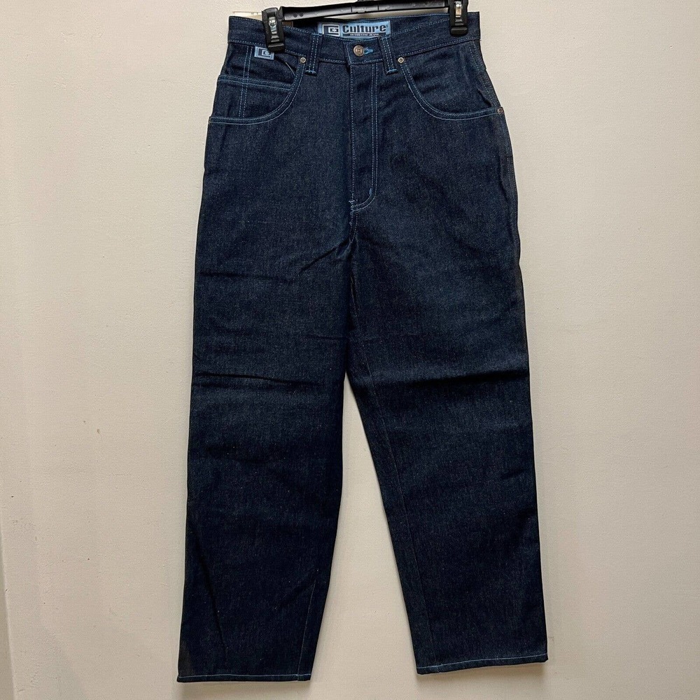 Vtg Culture Jeans 28x30 Baggy Fit Y2K Skater Wide Leg Embroidered Pocket Blue